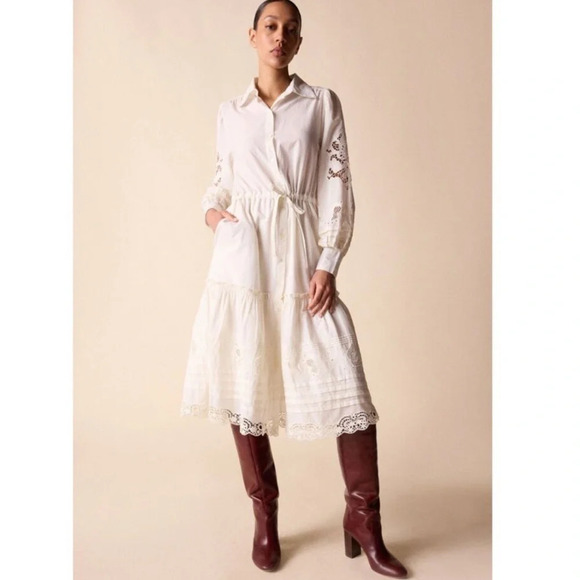 St. Roche Dresses & Skirts - St. Roche Darcy Embroidered Shirtdress Milky NWT Regencycore Bridgerton French